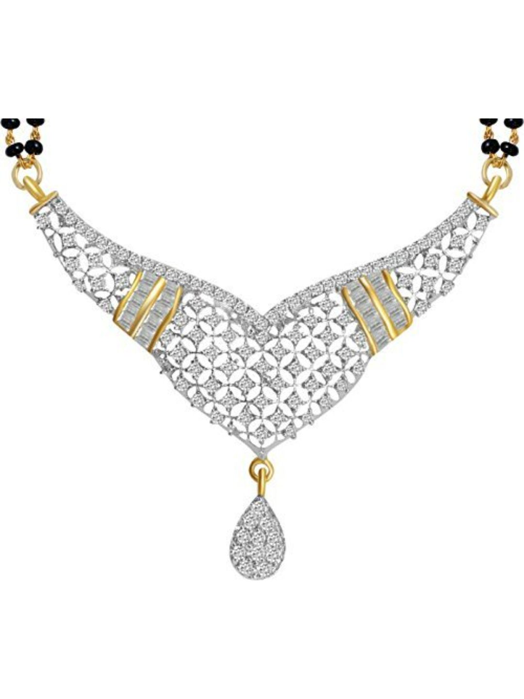 YouBella Women's Pride American Diamond Gold Plated Mangalsutra Pendant with Chain and Earrings for Women
