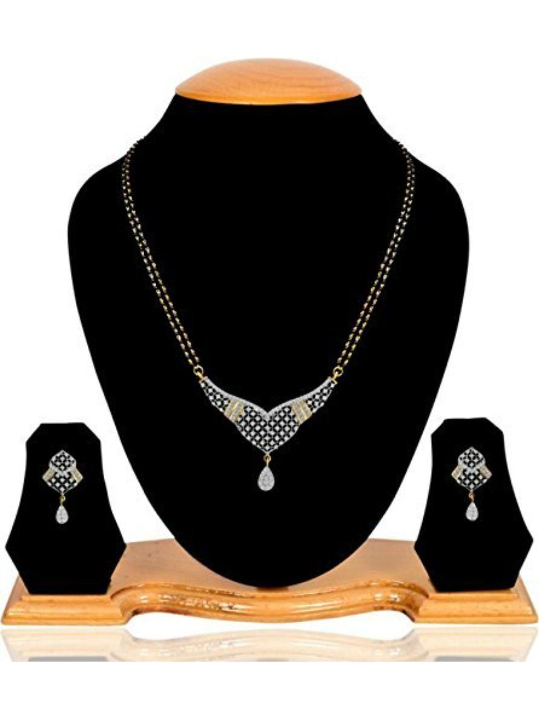 YouBella Women's Pride American Diamond Gold Plated Mangalsutra Pendant with Chain and Earrings for Women