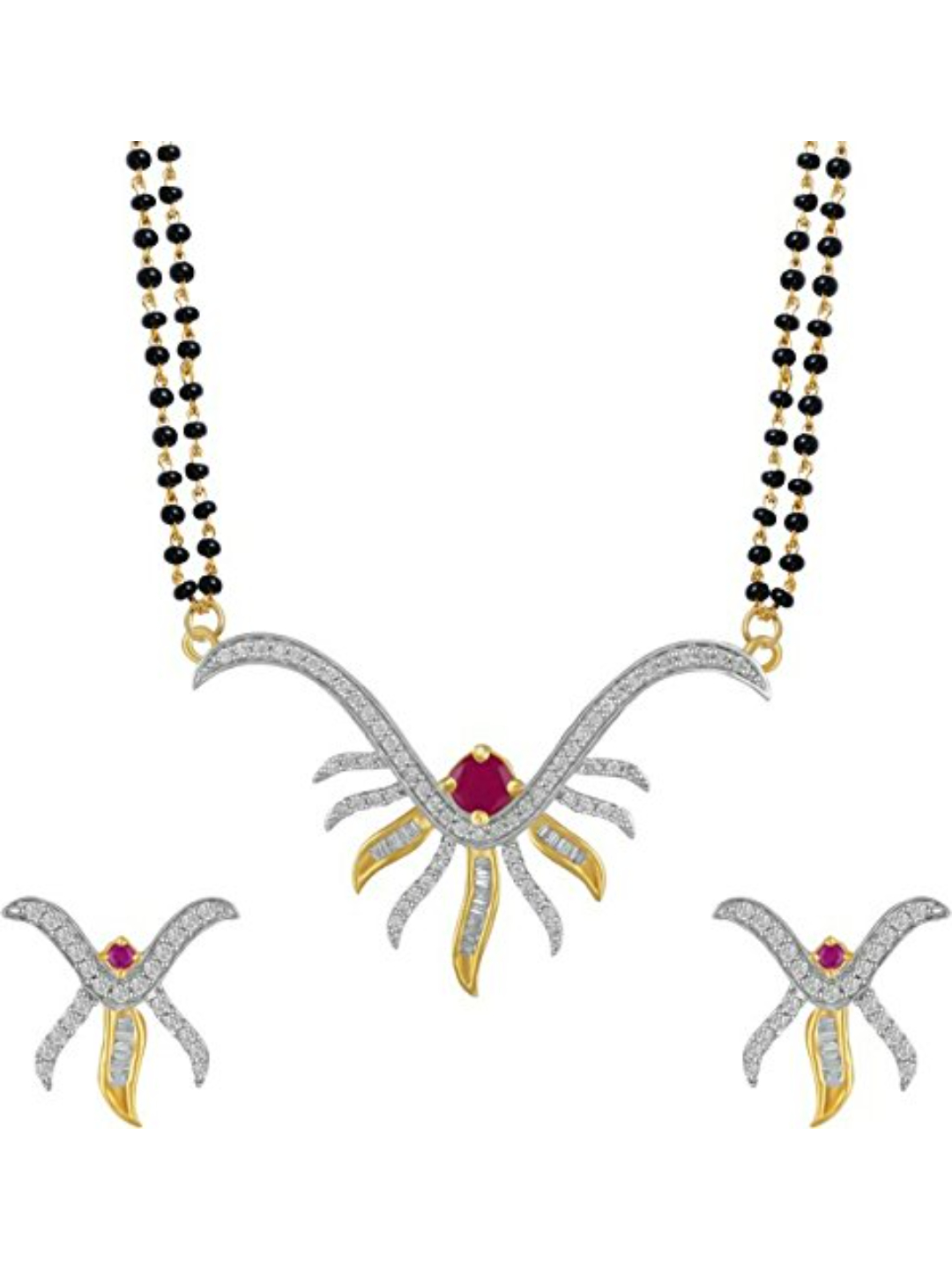 YouBella Women's Pride American Diamond Gold Plated Mangalsutra Pendant with Chain and Earrings for Women