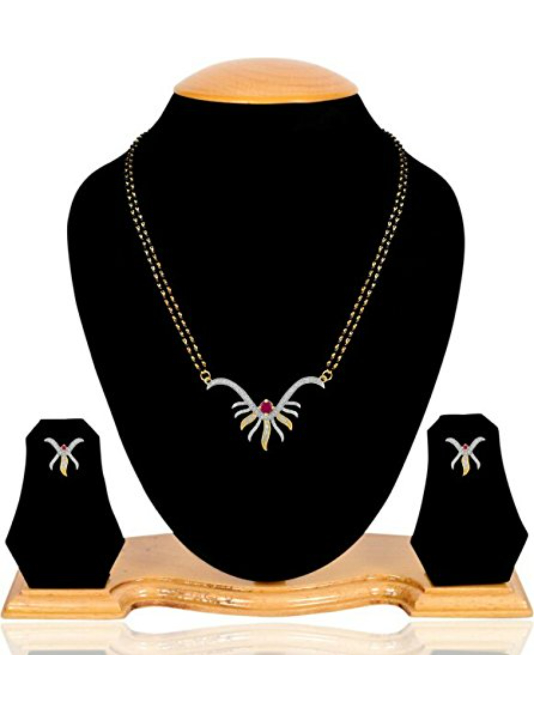 YouBella Women's Pride American Diamond Gold Plated Mangalsutra Pendant with Chain and Earrings for Women
