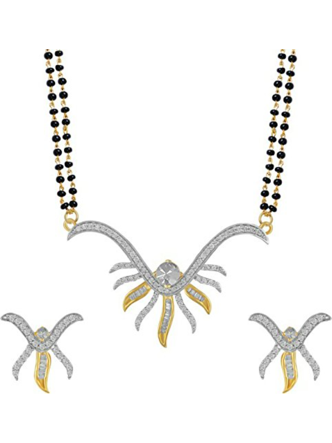 YouBella Women's Pride American Diamond Gold Plated Mangalsutra Pendant with Chain and Earrings for Women