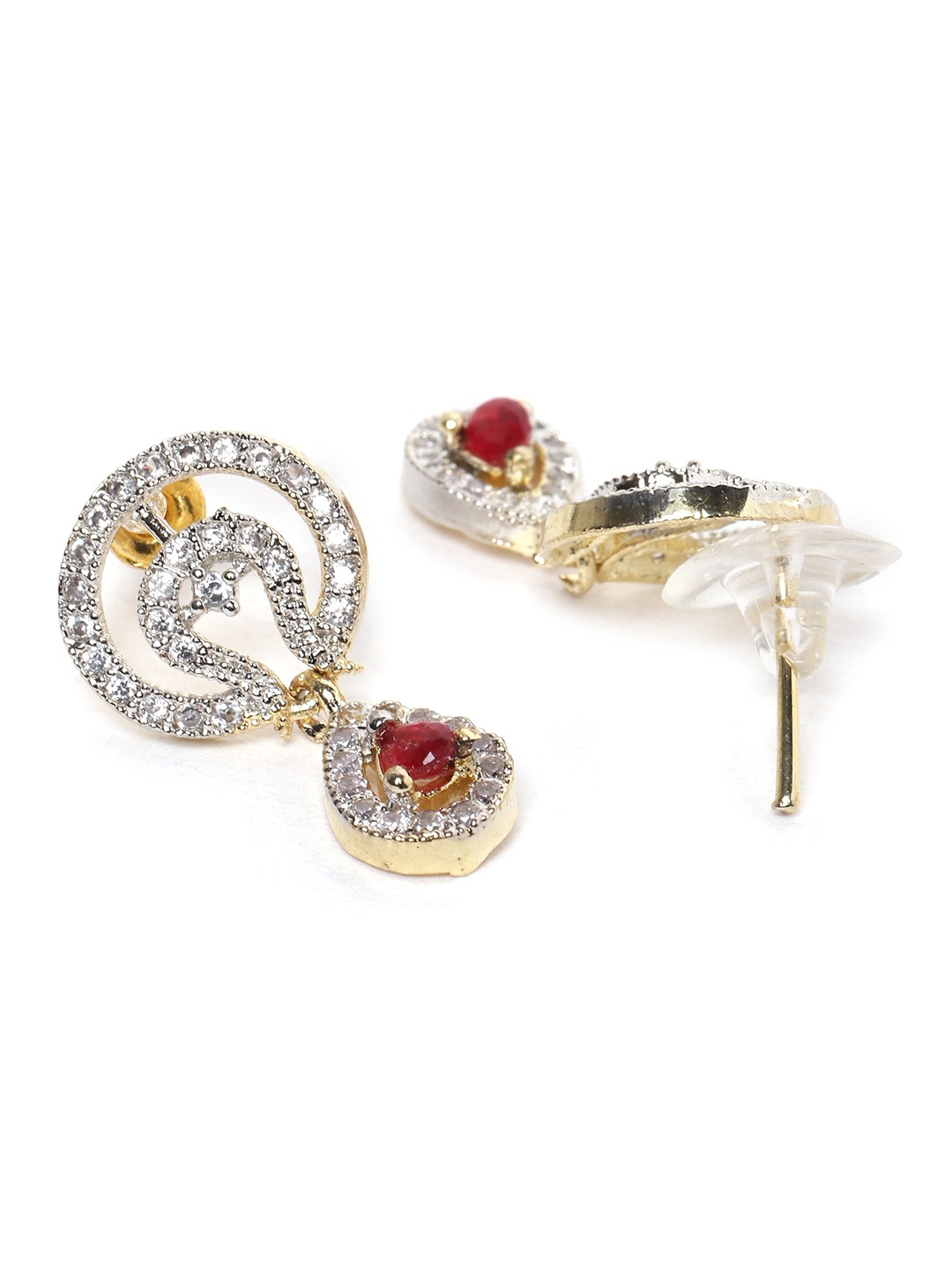 YouBella Black  Pink Gold-Plated Stone-Studded  Beaded Mangalsutra with Earrings