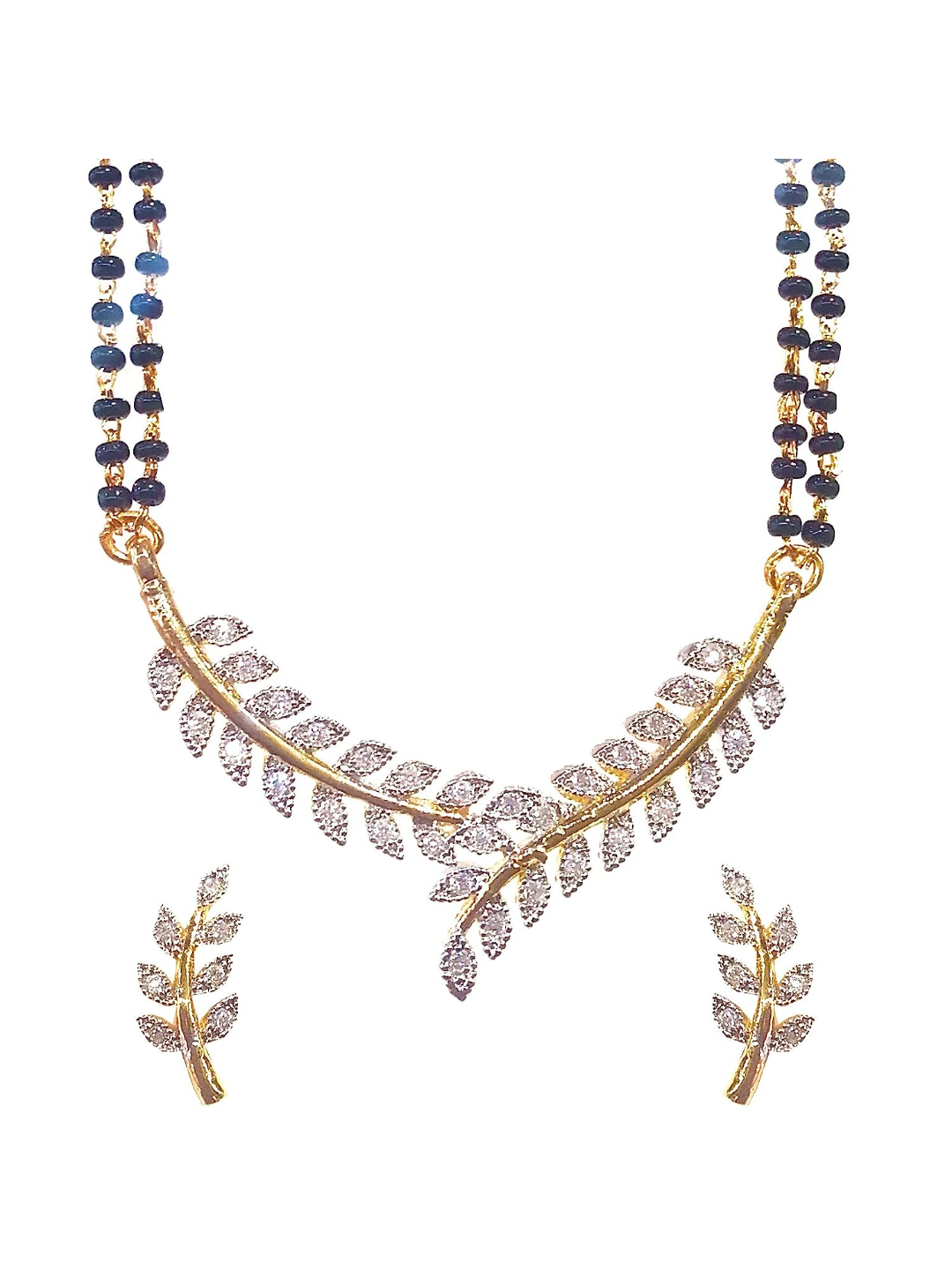 YouBella American Diamond Gold Plated Mangalsutra Pendant with Chain and Earrings for Women