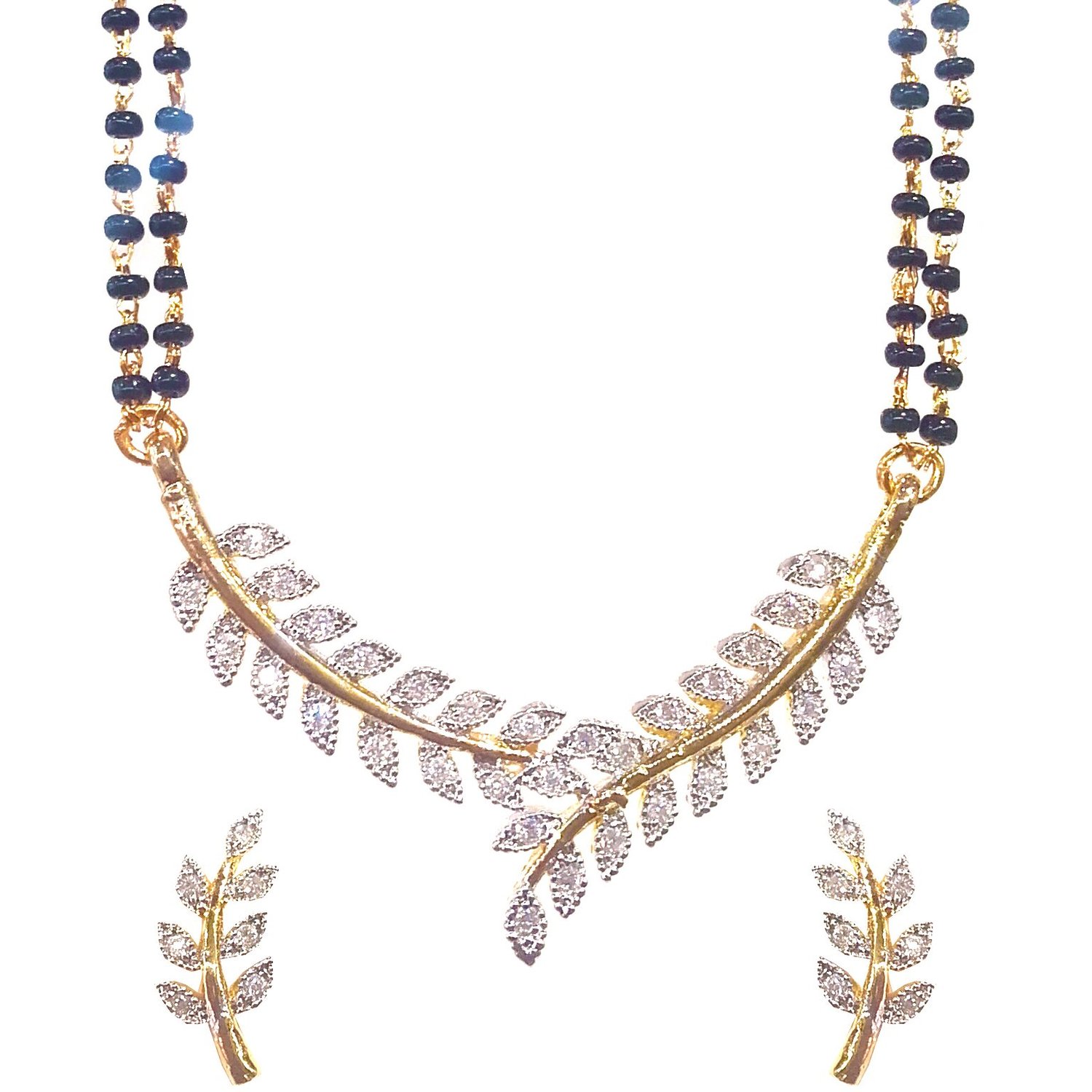 YouBella American Diamond Gold Plated Mangalsutra Pendant with Chain and Earrings for Women