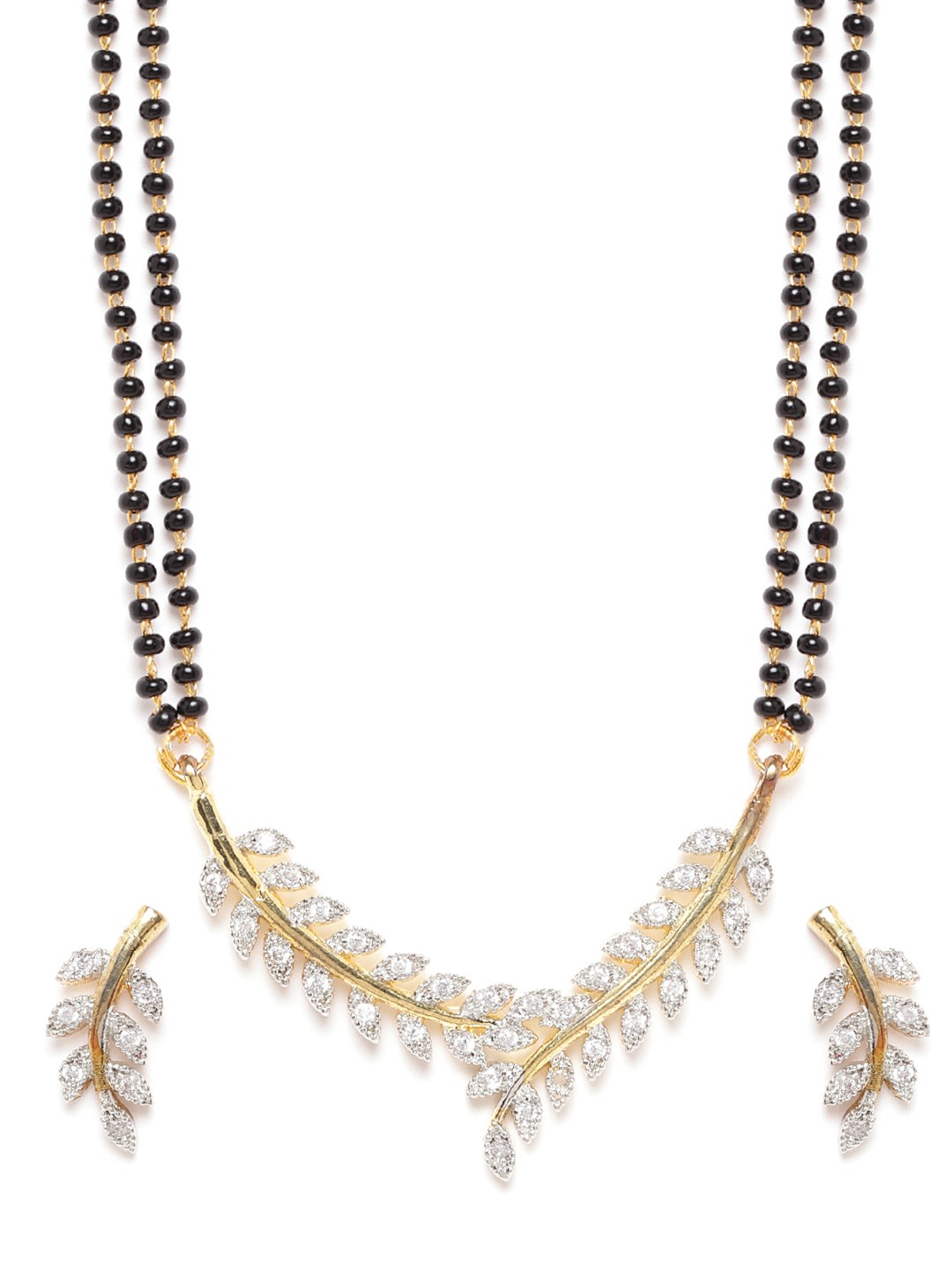 YouBella American Diamond Gold Plated Mangalsutra Pendant with Chain and Earrings for Women