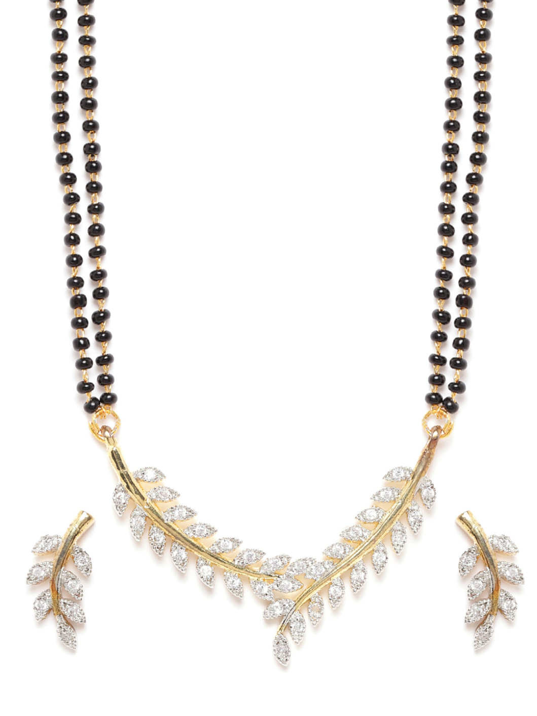YouBella Black Gold-Plated Beaded  Stone-Studded Mangalsutra  Earrings Set
