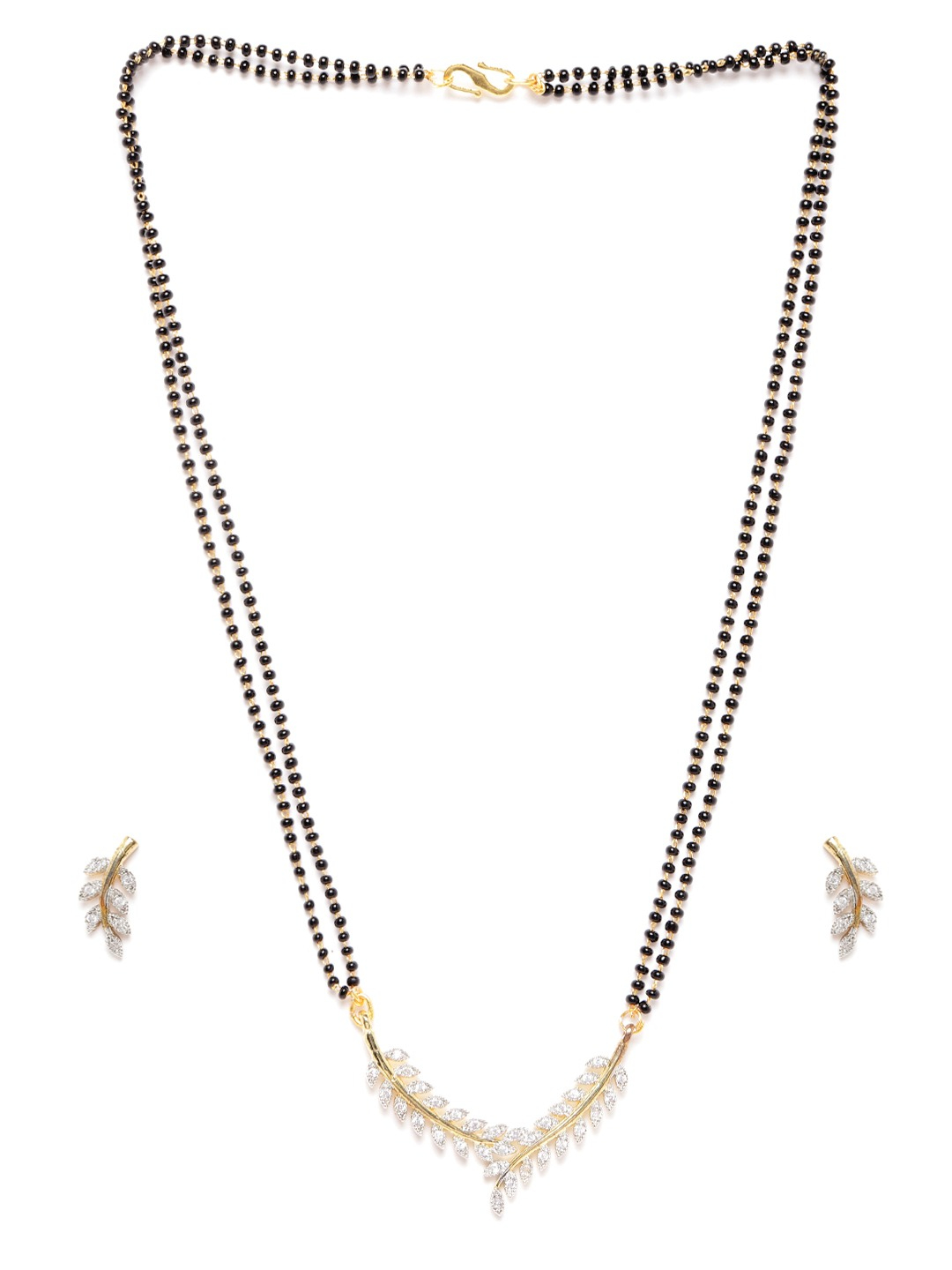 YouBella Black Gold-Plated Beaded  Stone-Studded Mangalsutra  Earrings Set