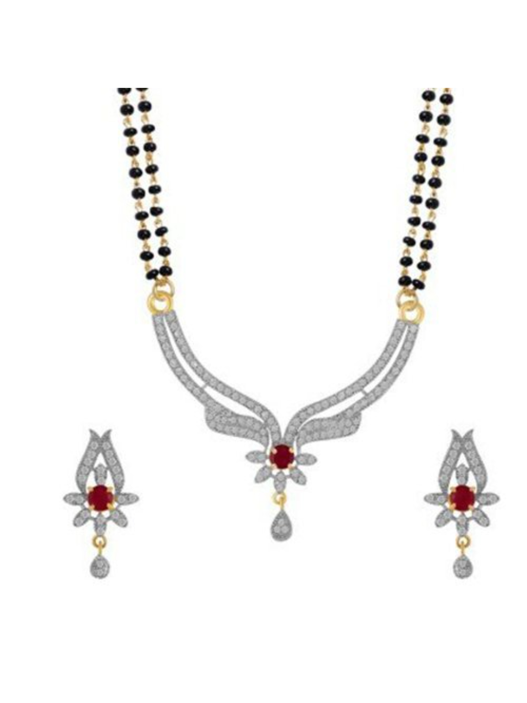 YouBella Women's Pride American Diamond Gold Plated Mangalsutra Pendant with Chain and Earrings for Women