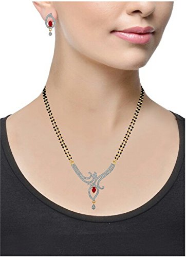 YouBella American Diamond Gold Plated Mangalsutra Pendant with Chain and Earrings for Women