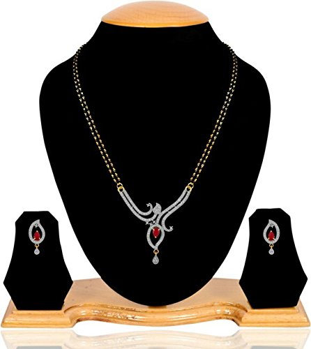 YouBella American Diamond Gold Plated Mangalsutra Pendant with Chain and Earrings for Women