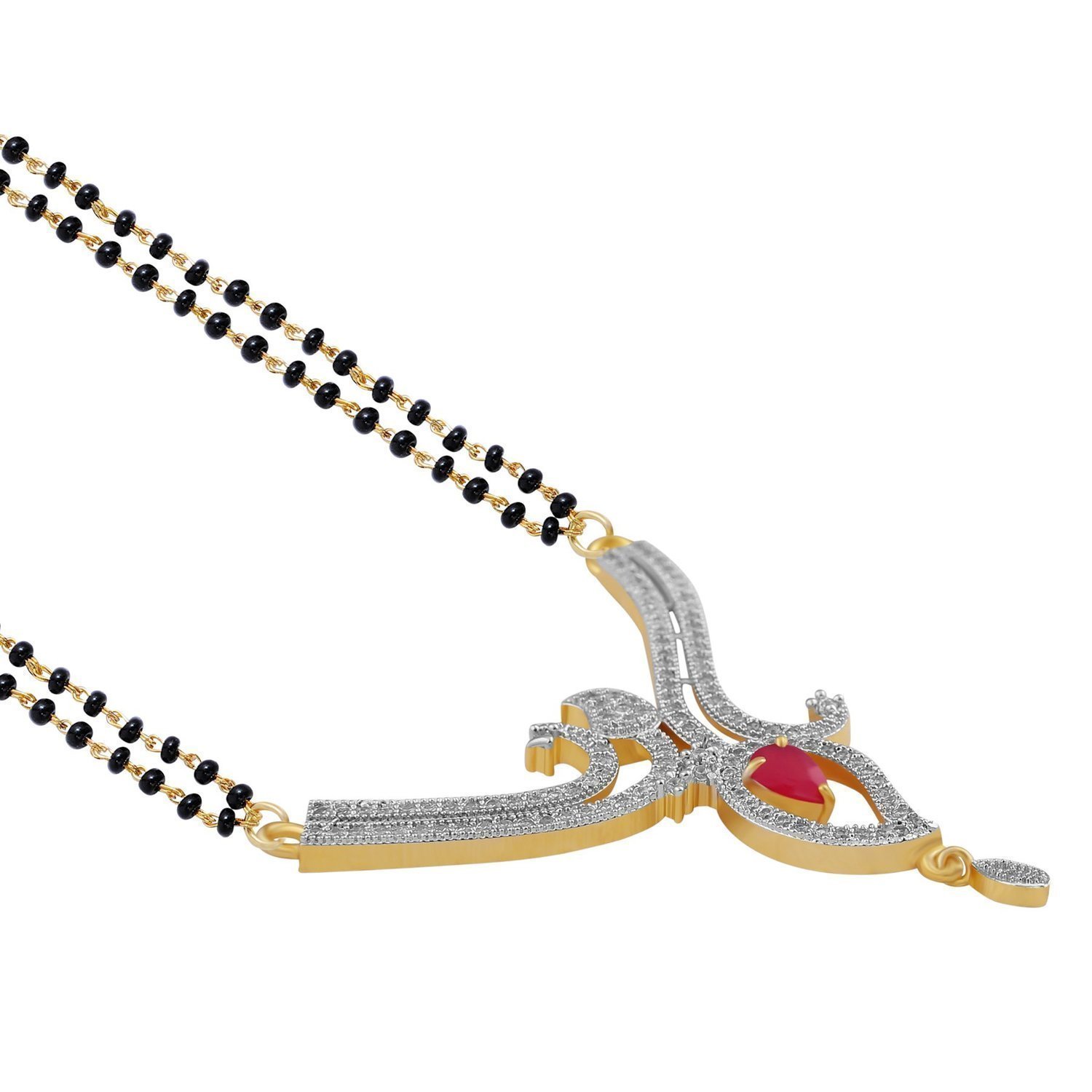 YouBella American Diamond Gold Plated Mangalsutra Pendant with Chain and Earrings for Women