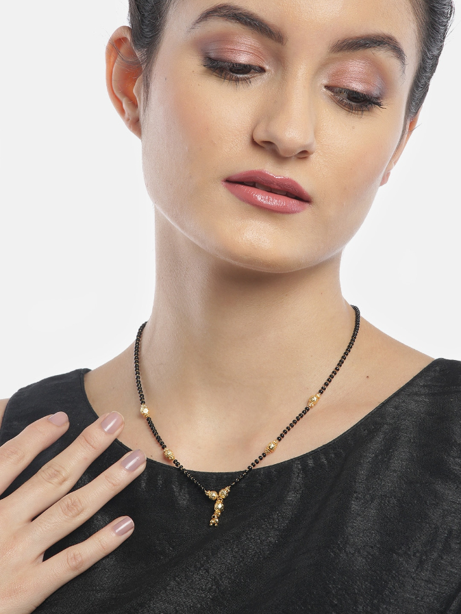 YouBella Black Gold-Plated Beaded Mangalsutra