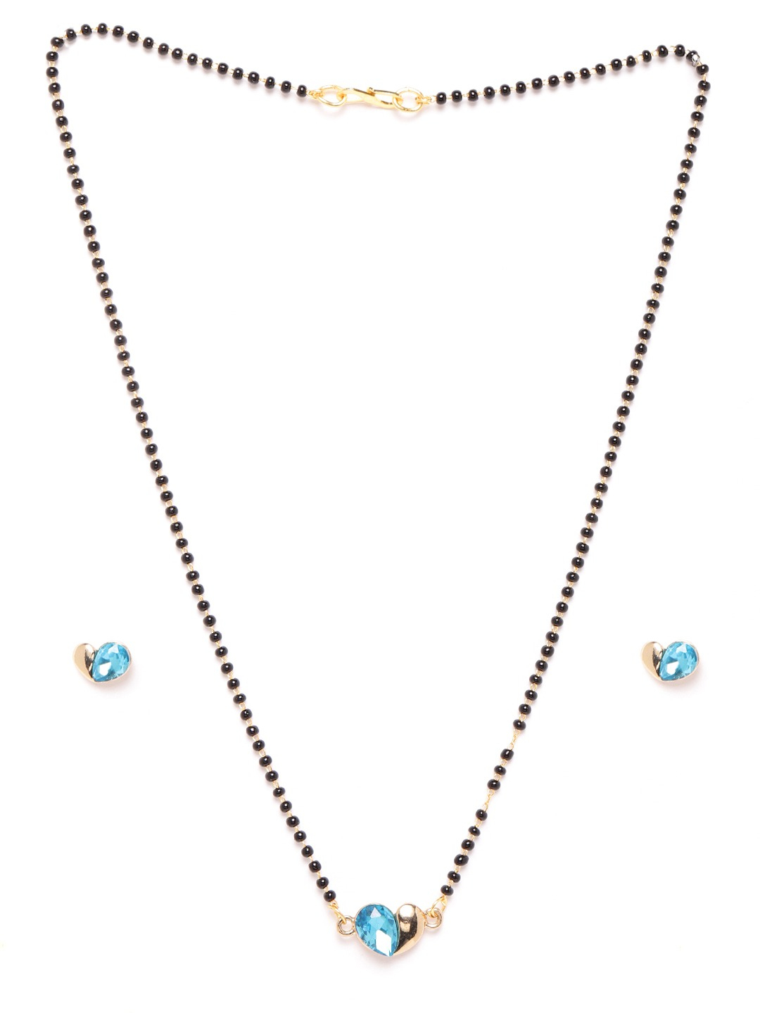 YouBella Black  Blue Gold-Plated Beaded  Stone-Studded Mangalsutra  Earrings Set