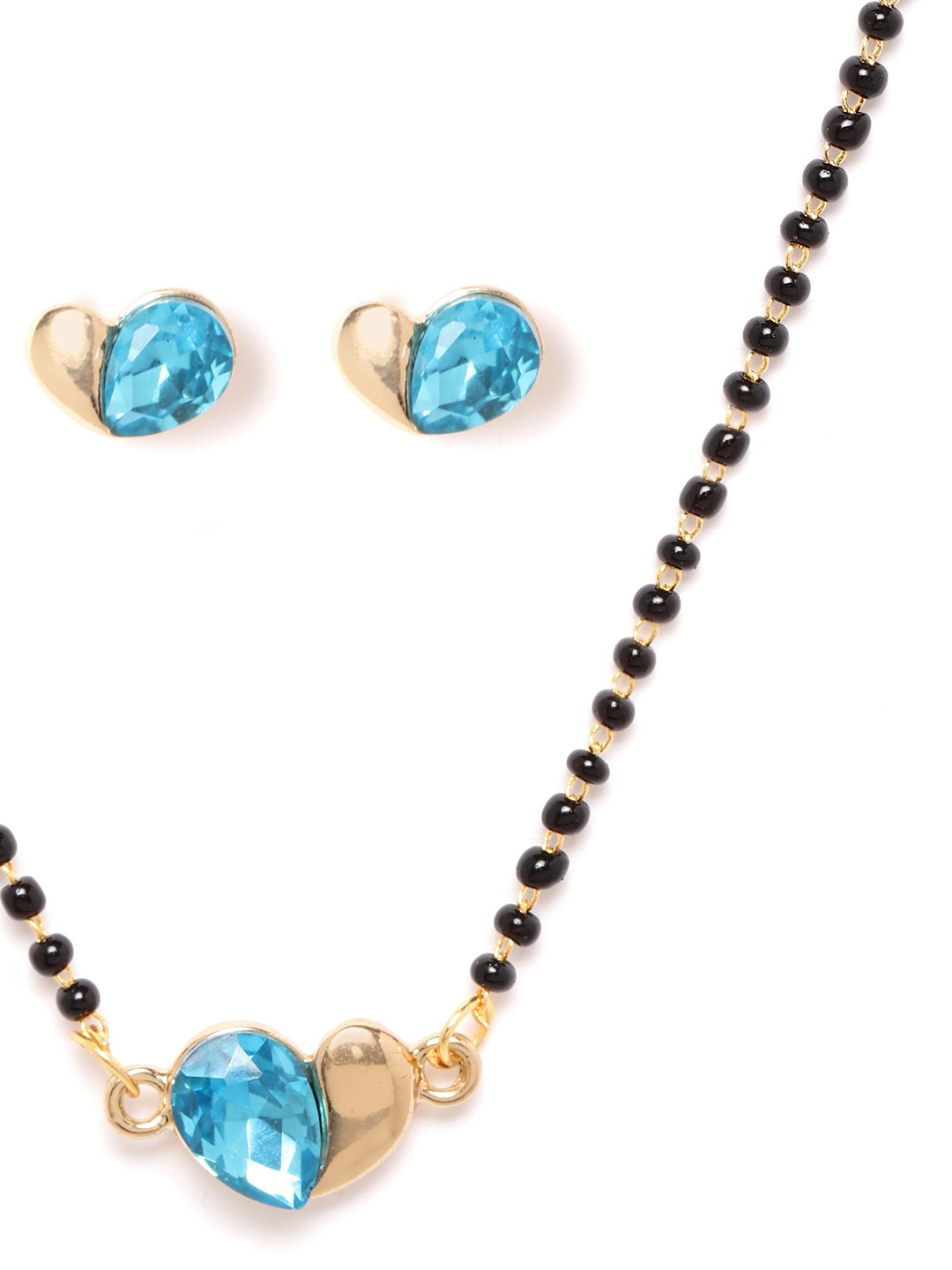 YouBella Black  Blue Gold-Plated Beaded  Stone-Studded Mangalsutra  Earrings Set