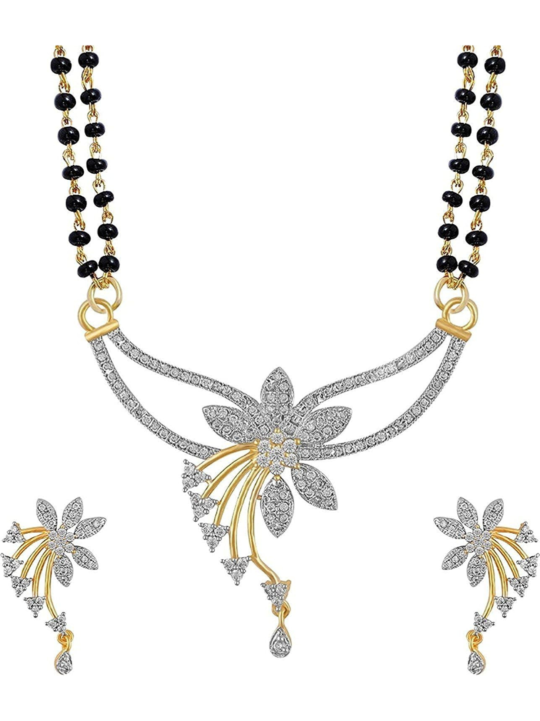YouBella American Diamond Gold Plated Mangalsutra with Chain and Earrings for Women