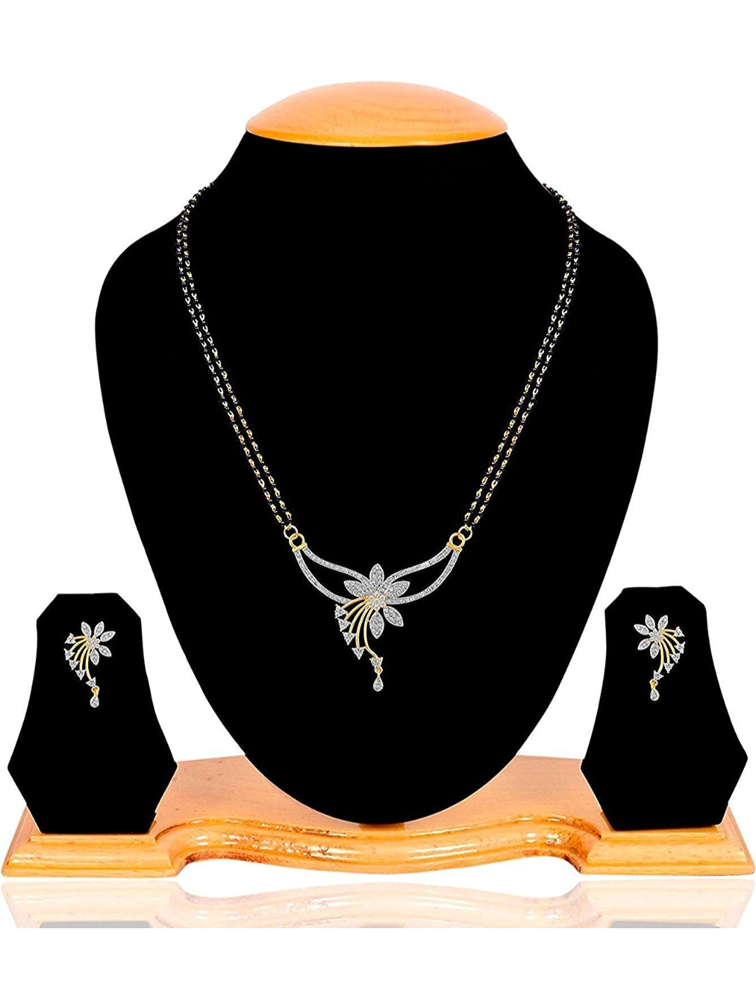 YouBella American Diamond Gold Plated Mangalsutra with Chain and Earrings for Women