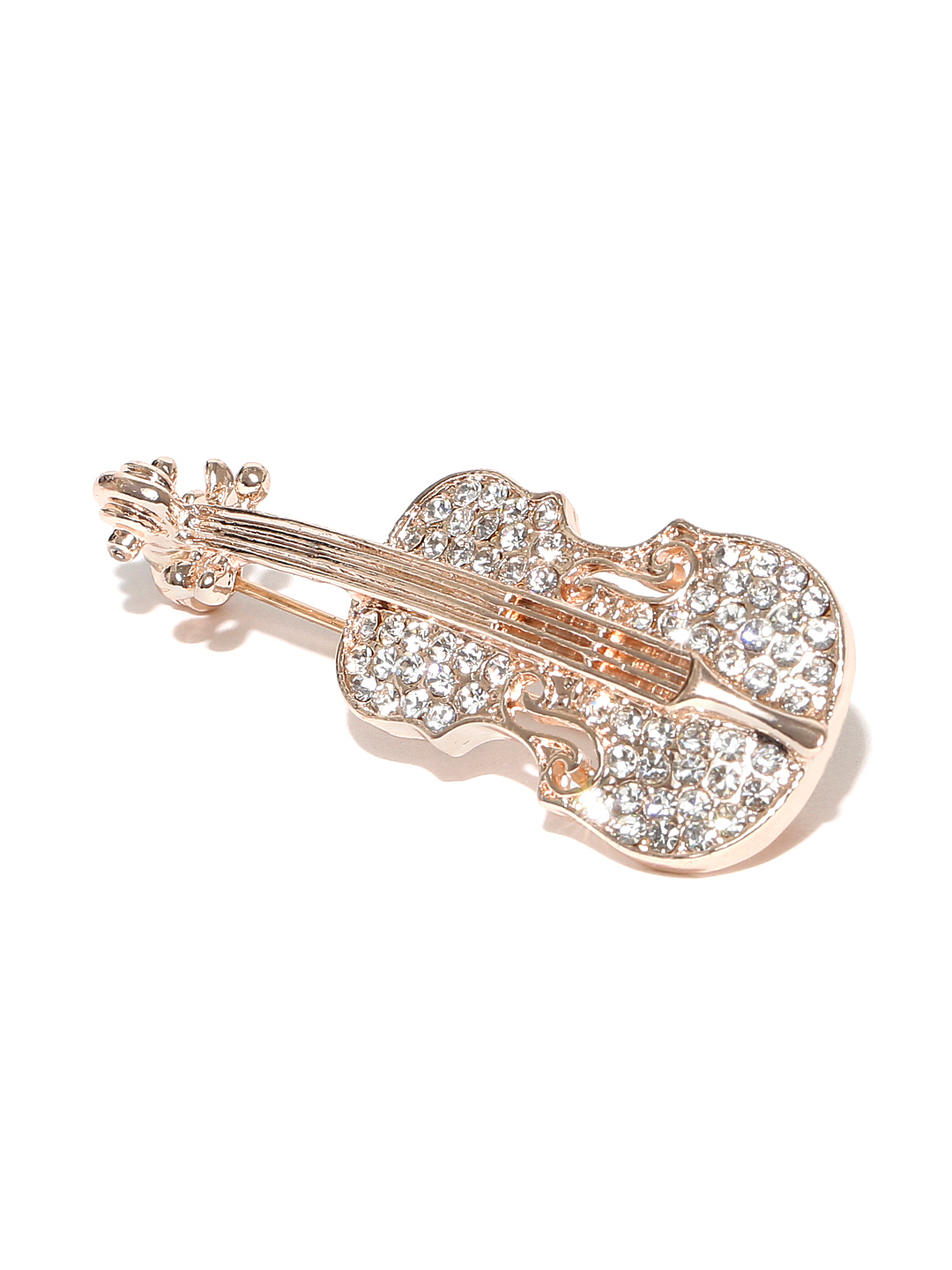 YouBella Unisex Rose Gold-Toned Stone-Studded Guitar-Shaped Brooch