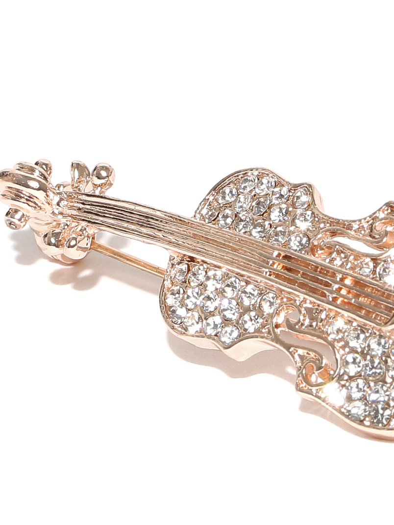 YouBella Unisex Rose Gold-Toned Stone-Studded Guitar-Shaped Brooch
