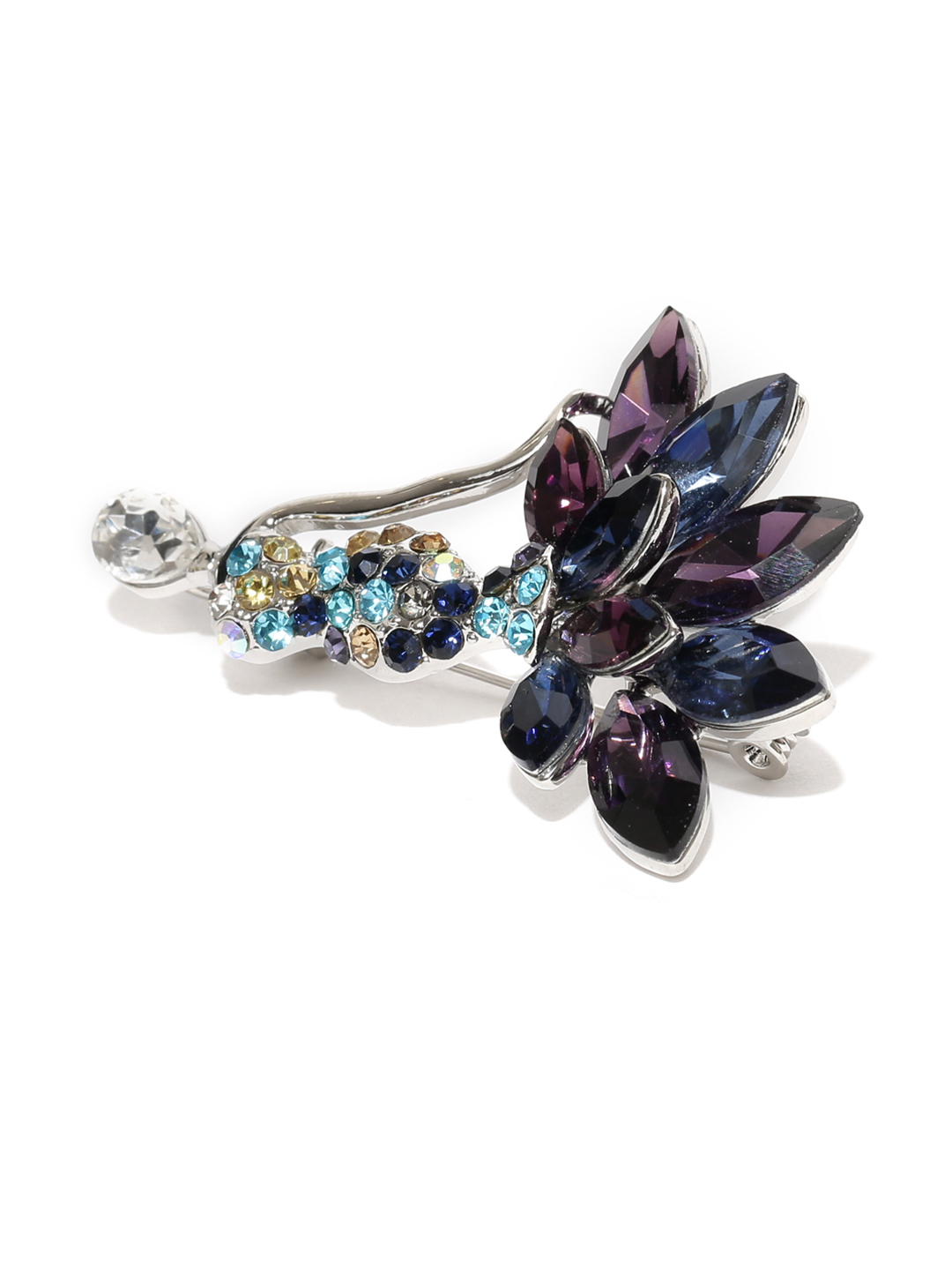 YouBella Unisex Blue  Silver-Toned Stone-Studded Brooch
