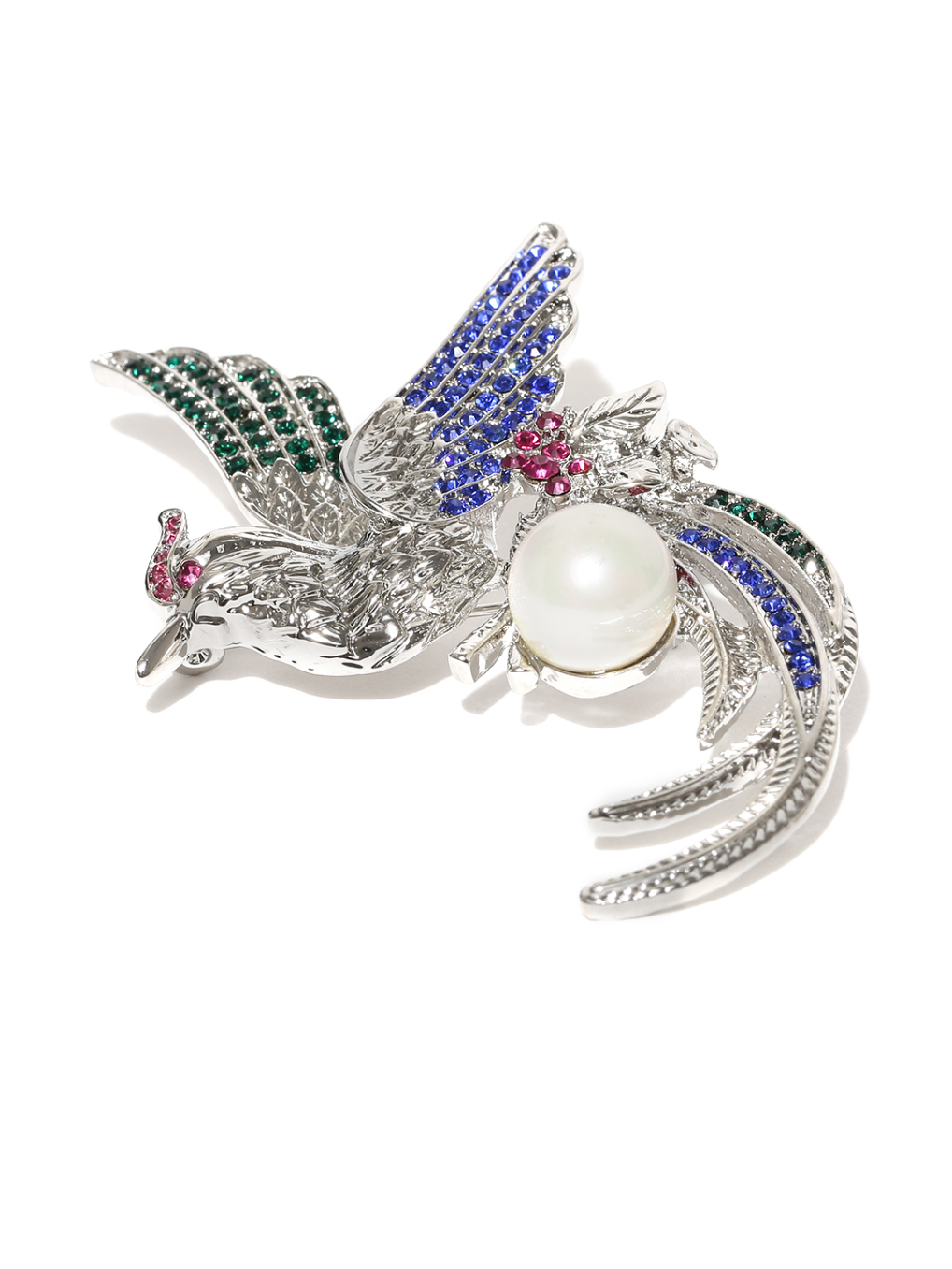 YouBella Unisex Blue  Silver-Toned Stone-Studded Phoenix-Shaped Brooch