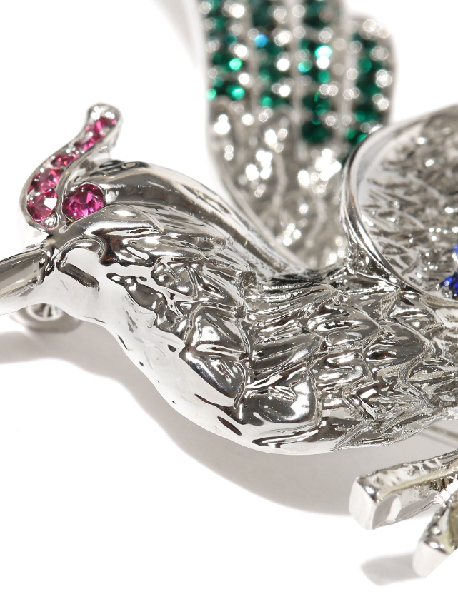 YouBella Unisex Blue  Silver-Toned Stone-Studded Phoenix-Shaped Brooch