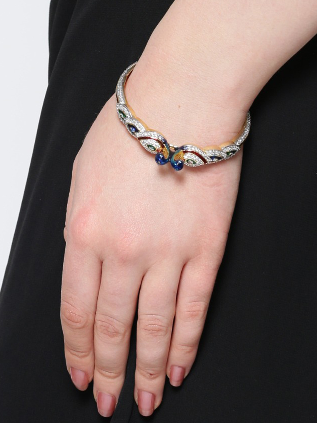 YouBella Set of 2 Gold-Plated Peacock-Shaped American Diamond Studded Bangles