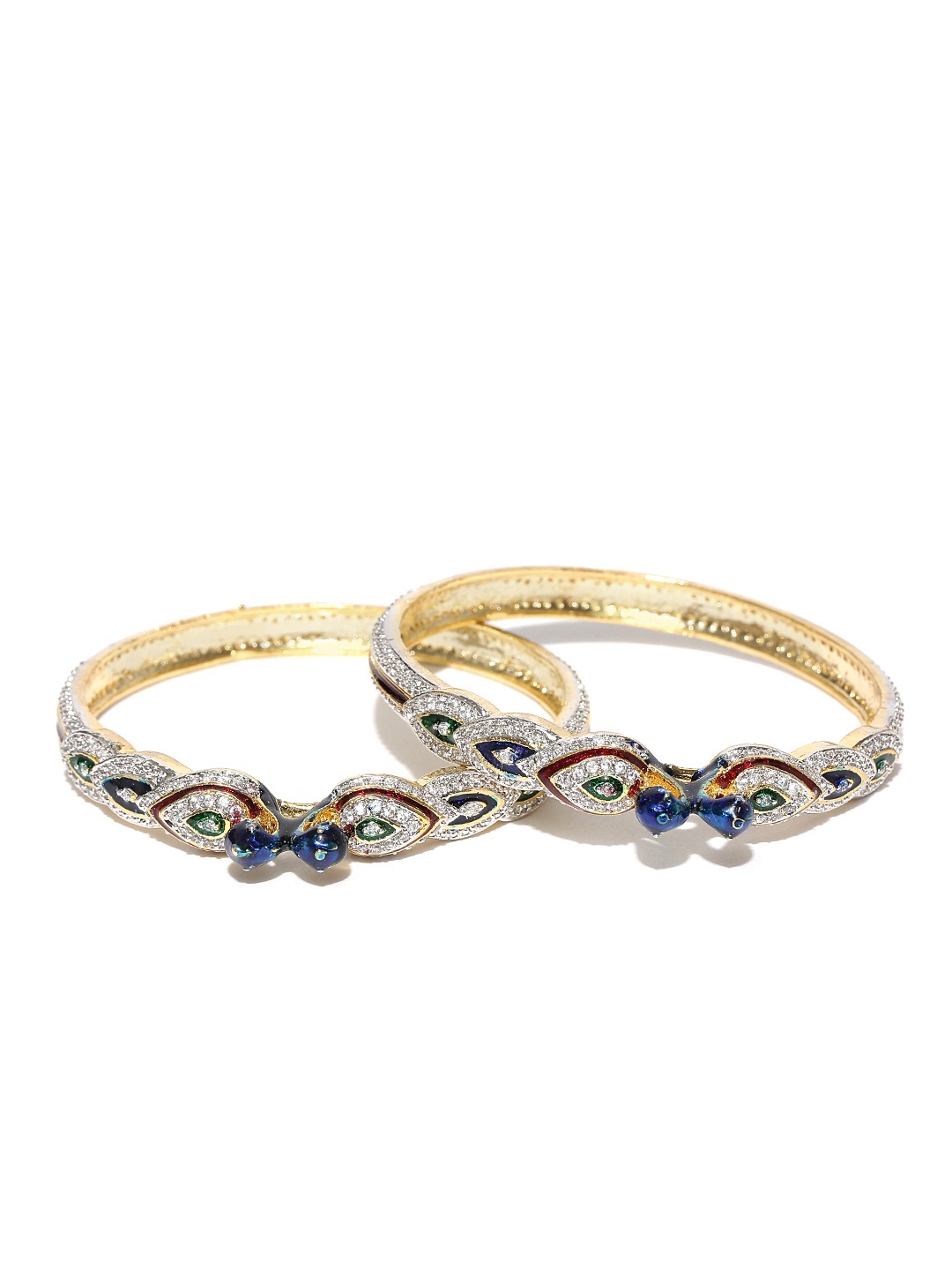 YouBella Set of 2 Gold-Plated Peacock-Shaped American Diamond Studded Bangles
