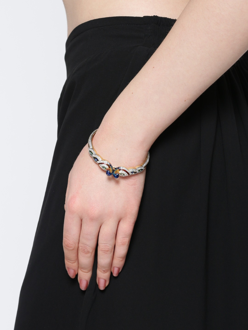 YouBella Set of 2 Gold-Plated Peacock-Shaped American Diamond Studded Bangles