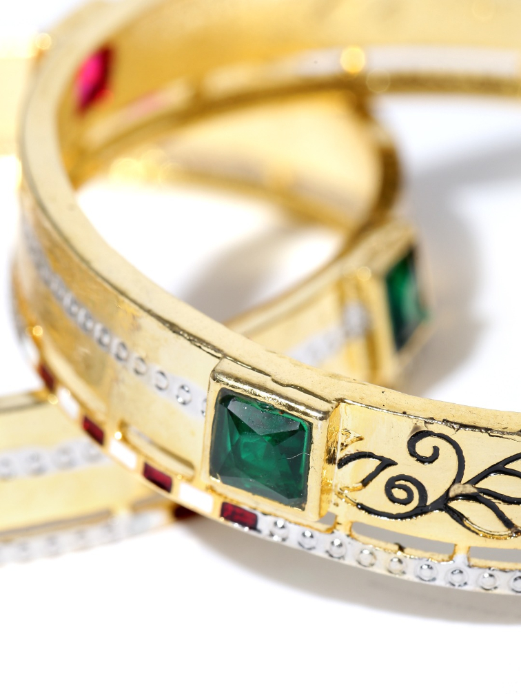 YouBella Set of 2 Green  Pink Gold-Plated Stone-Studded Bangles