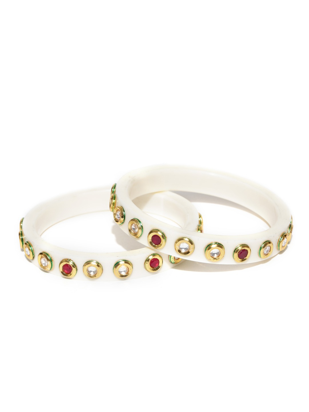 YouBella Set of 2 Off-White Gold-Plated Kundan Stone-Studded Bangles
