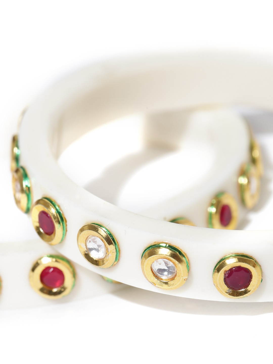 YouBella Set of 2 Off-White Gold-Plated Kundan Stone-Studded Bangles
