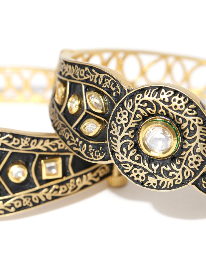 YouBella Set of 2 Black Gold-Plated Kundan Stone-Studded Bangles