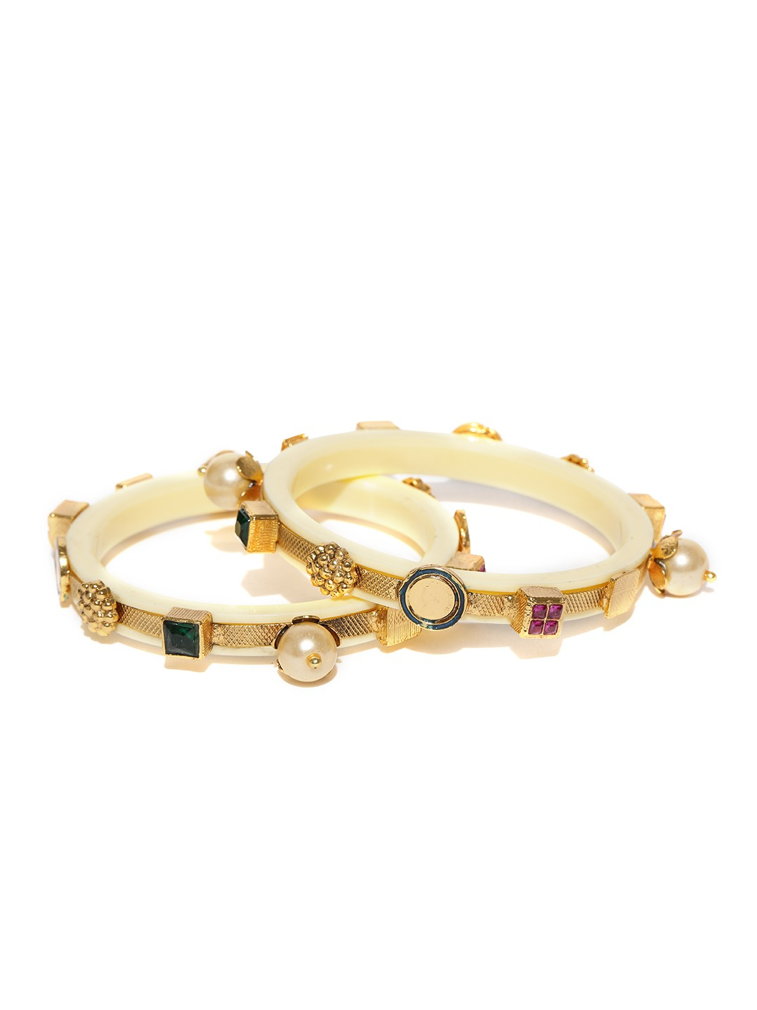 YouBella Set of 2 Off-White Gold-Plated Stone-Studded Bangles
