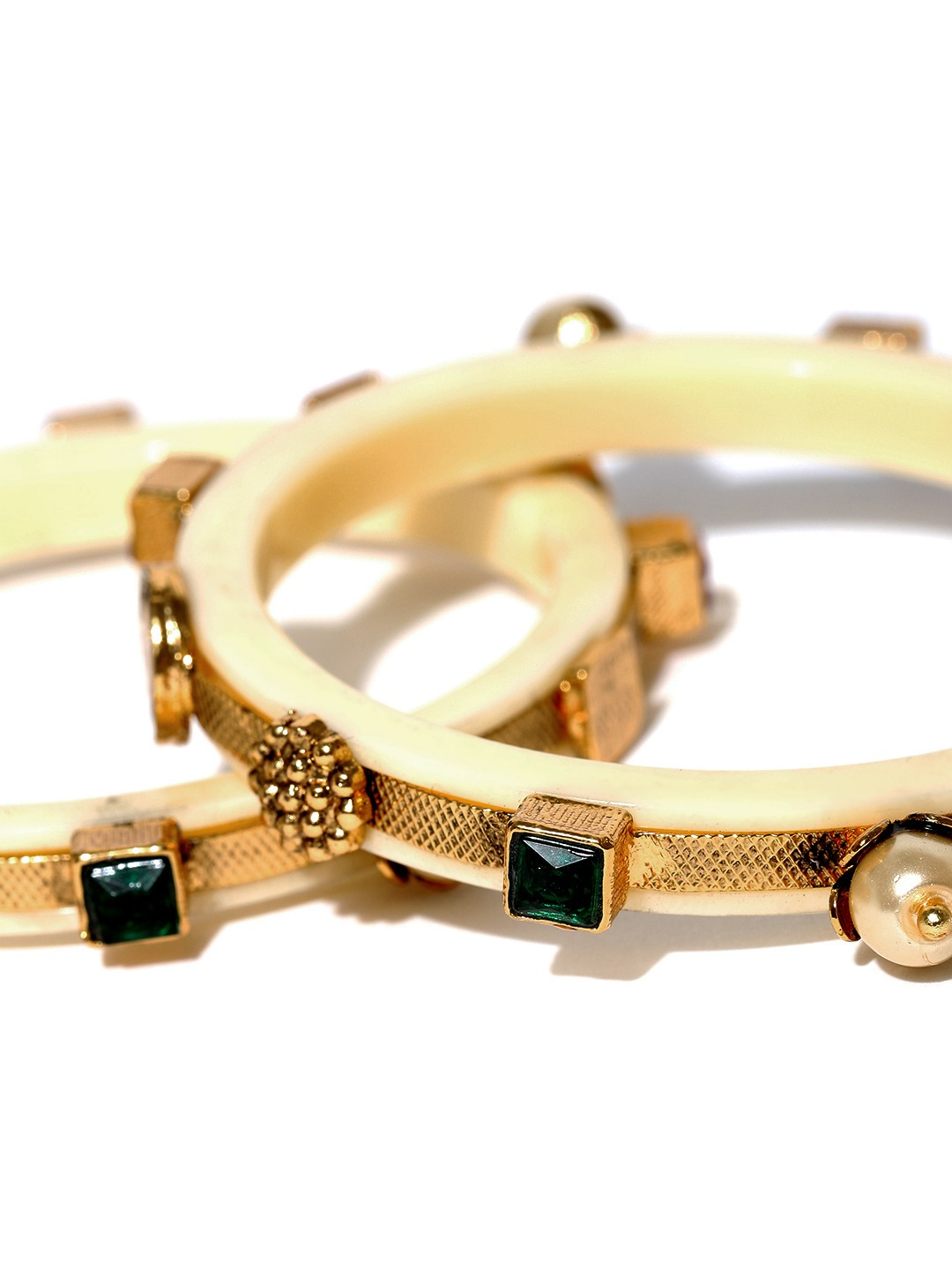 YouBella Set of 2 Off-White Gold-Plated Stone-Studded Bangles