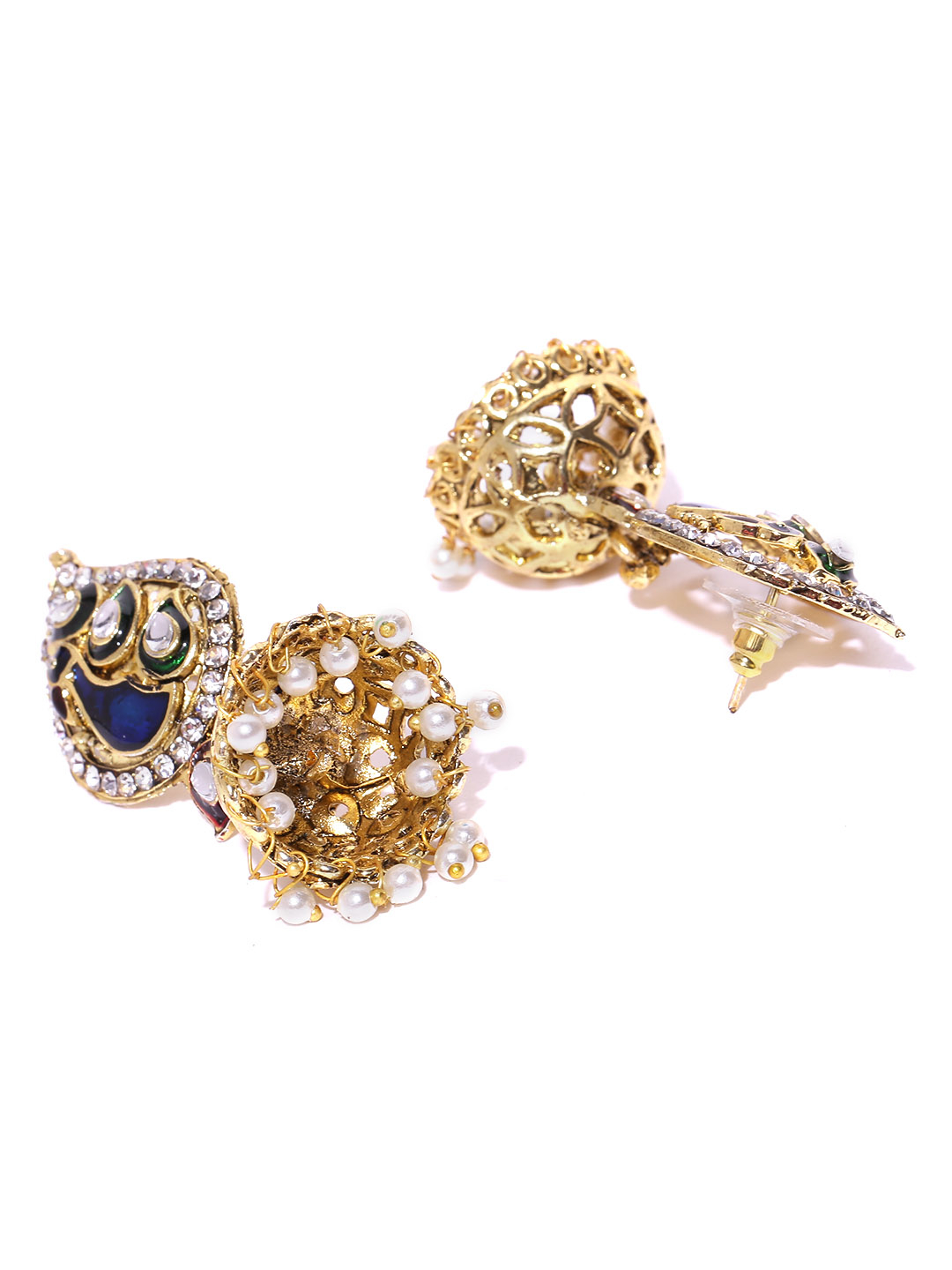 YouBella Gold-Toned  Blue Peacock-Shaped Jhumkas