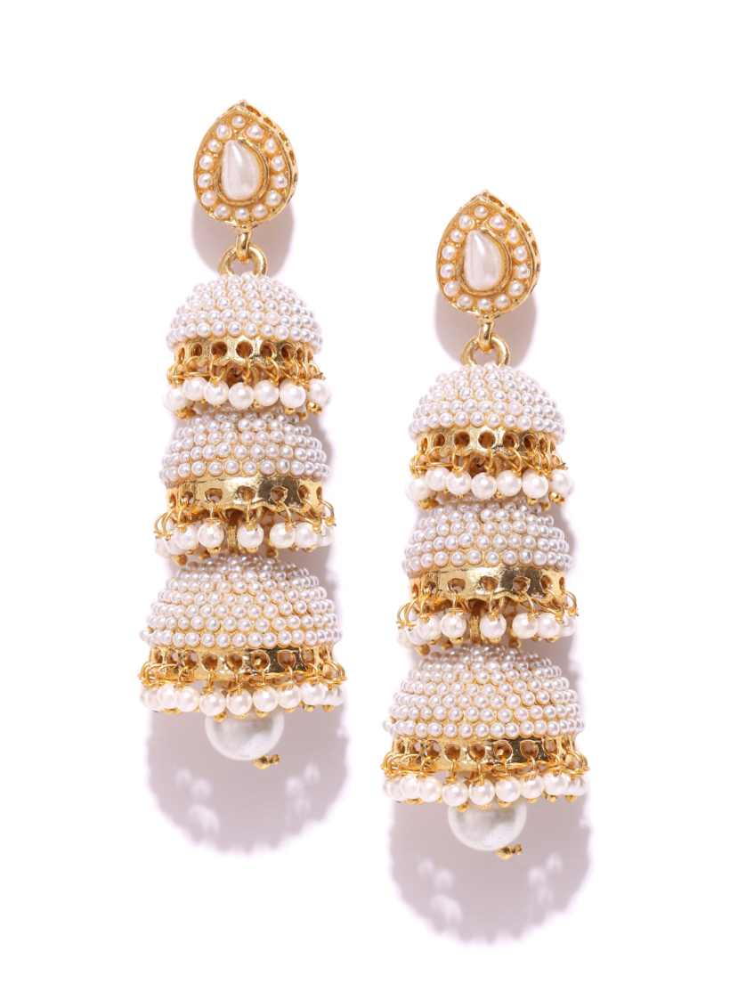 YouBella Off-White  Gold-Toned Dome-Shaped Jhumkas