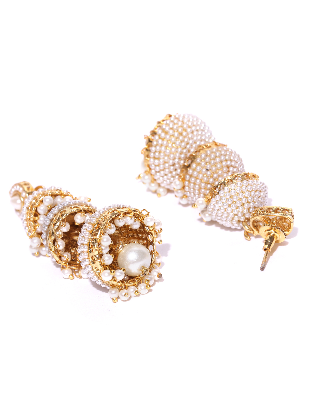 YouBella Off-White  Gold-Toned Dome-Shaped Jhumkas