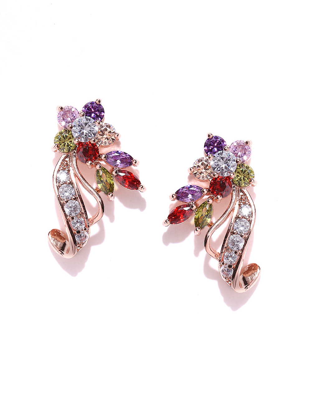 YouBella Multicoloured Stone-Studded Floral Studs