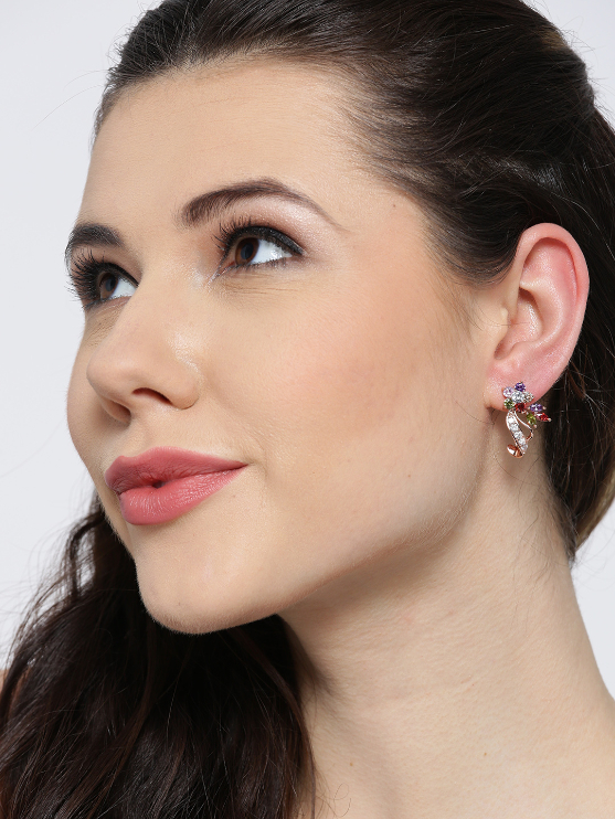 YouBella Multicoloured Stone-Studded Floral Studs