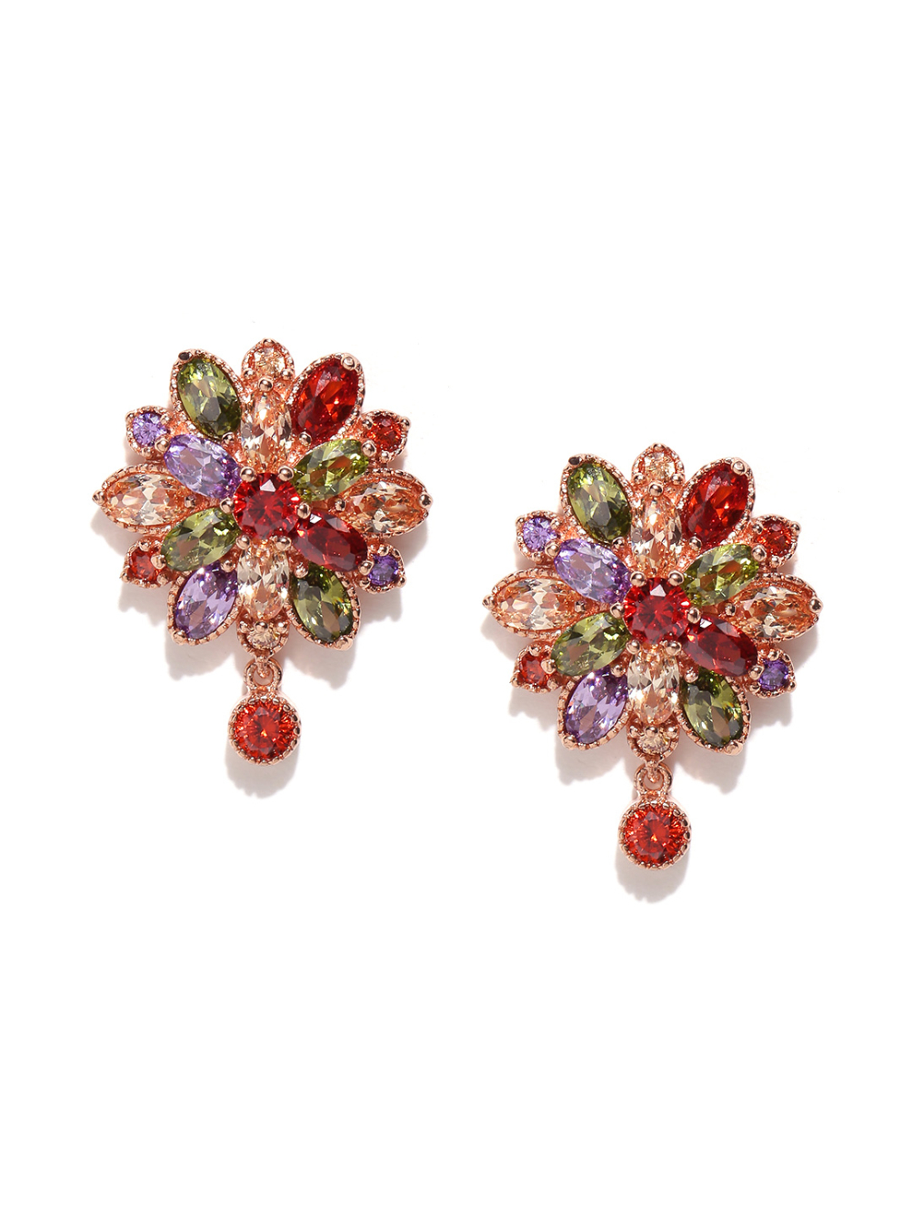 YouBella Multicoloured Stone-Studded Floral Studs