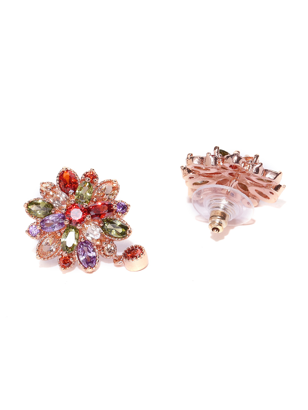 YouBella Multicoloured Stone-Studded Floral Studs