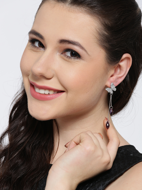 YouBella Silver-Toned Quirky Drop Earrings