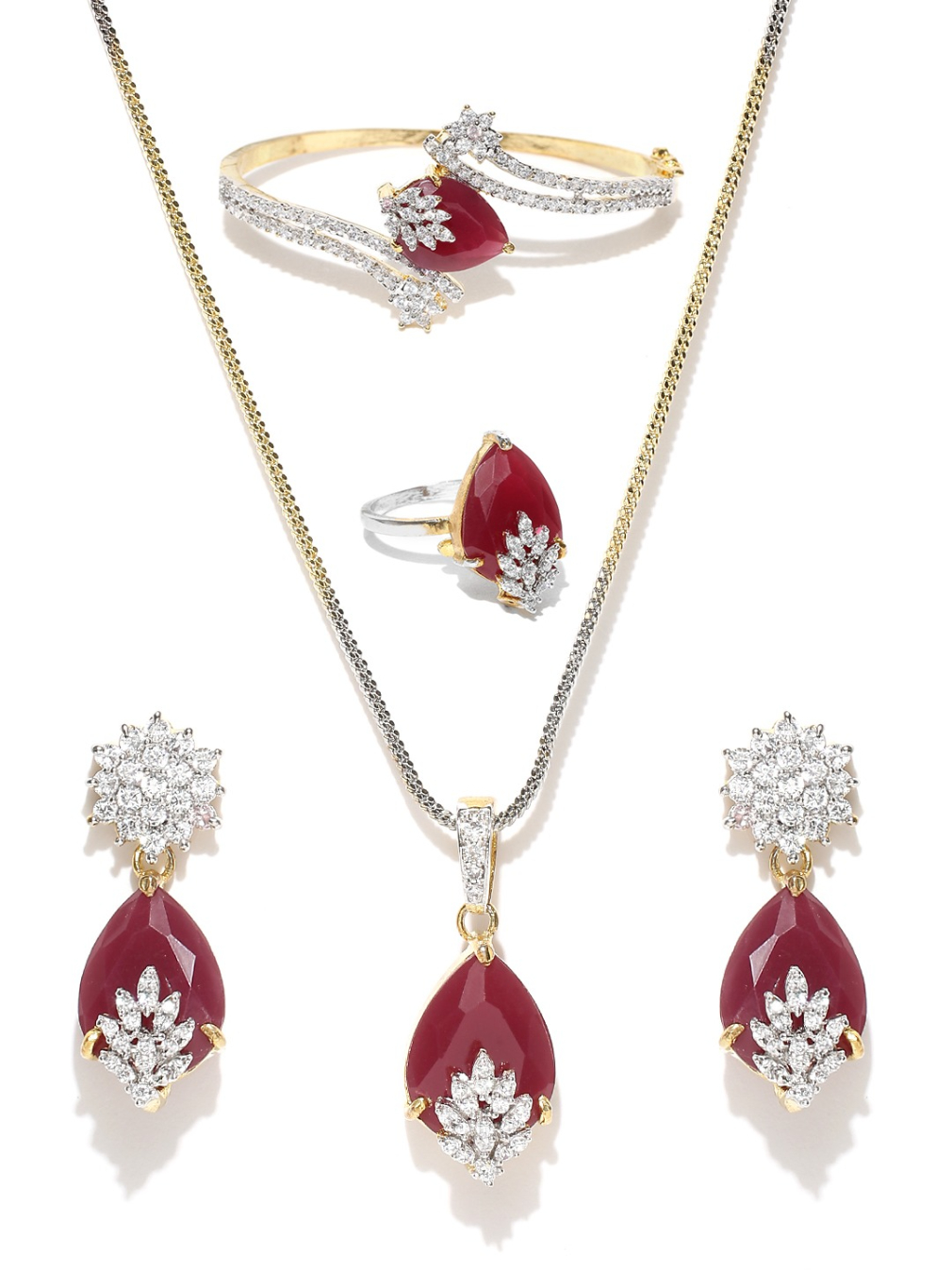 YouBella Maroon  Gold-Toned Stone-Studded Jewellery Set