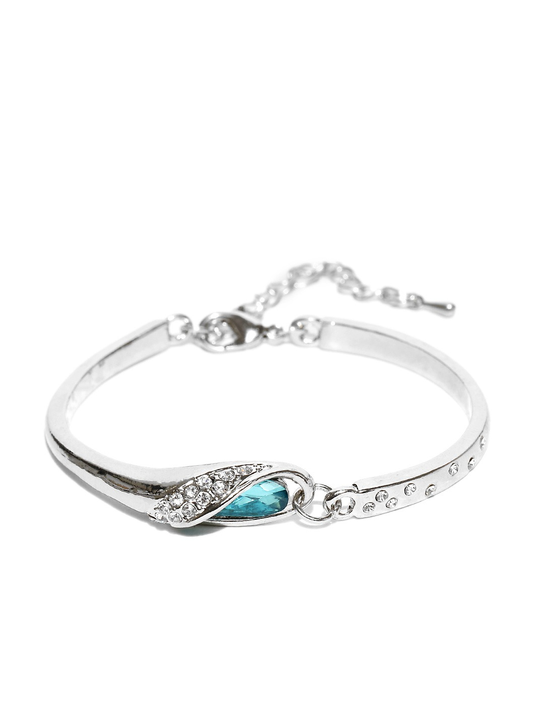 YouBella Blue Silver-Plated Heart-Shaped Stone-Studded Jewellery Set
