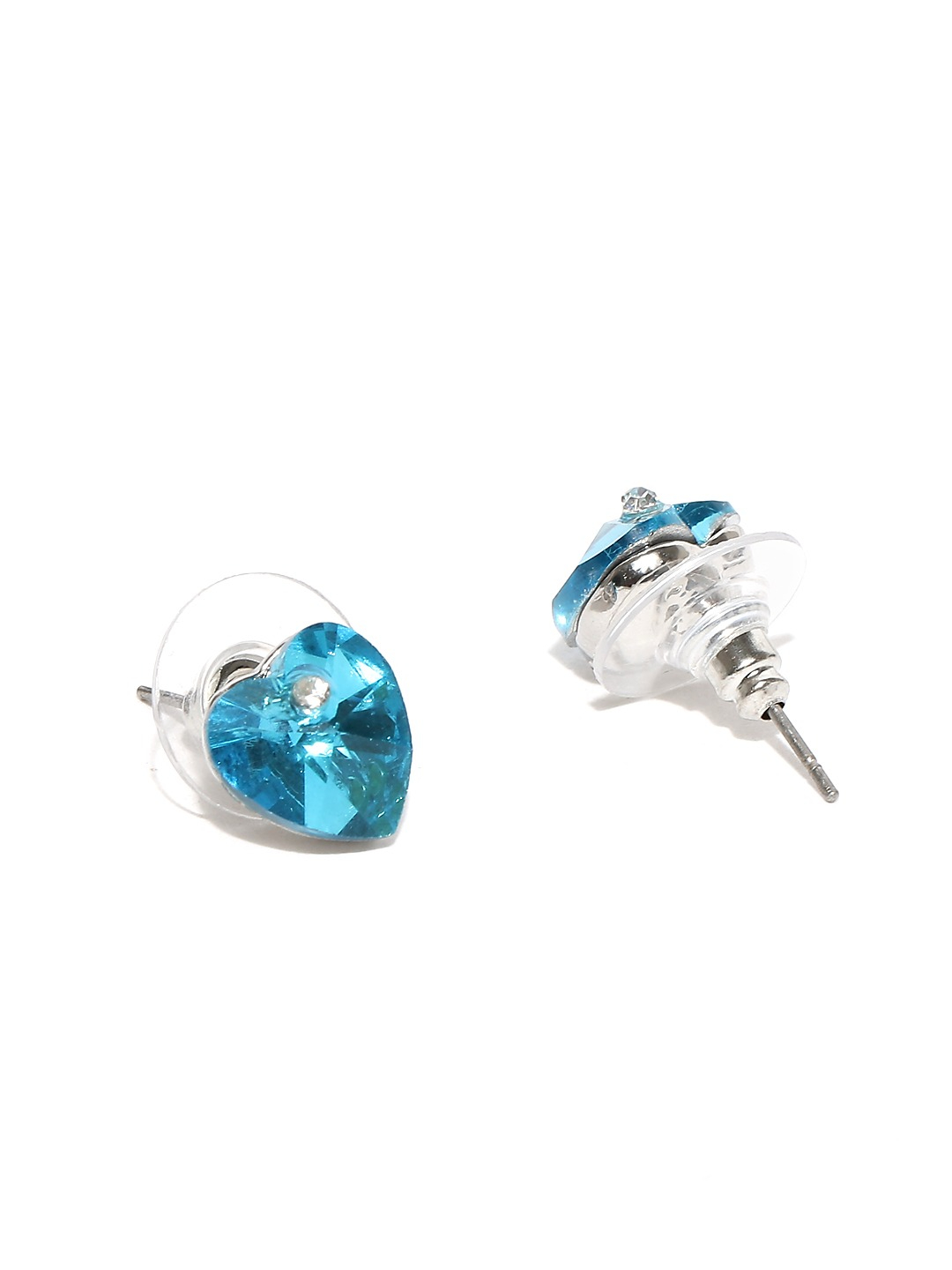YouBella Blue Silver-Plated Heart-Shaped Stone-Studded Jewellery Set