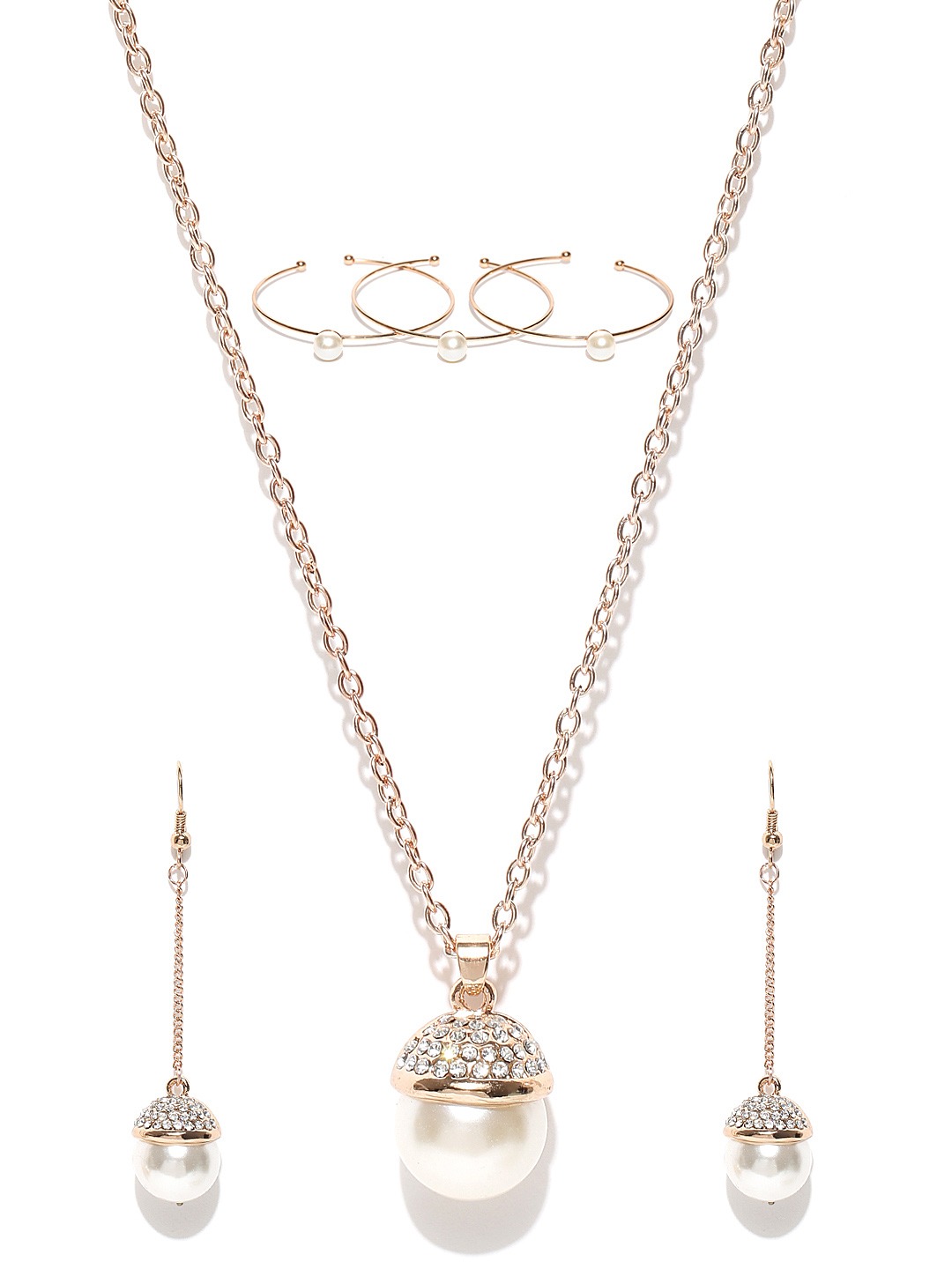 YouBella Off-White Gold-Plated Beaded Jewellery Set