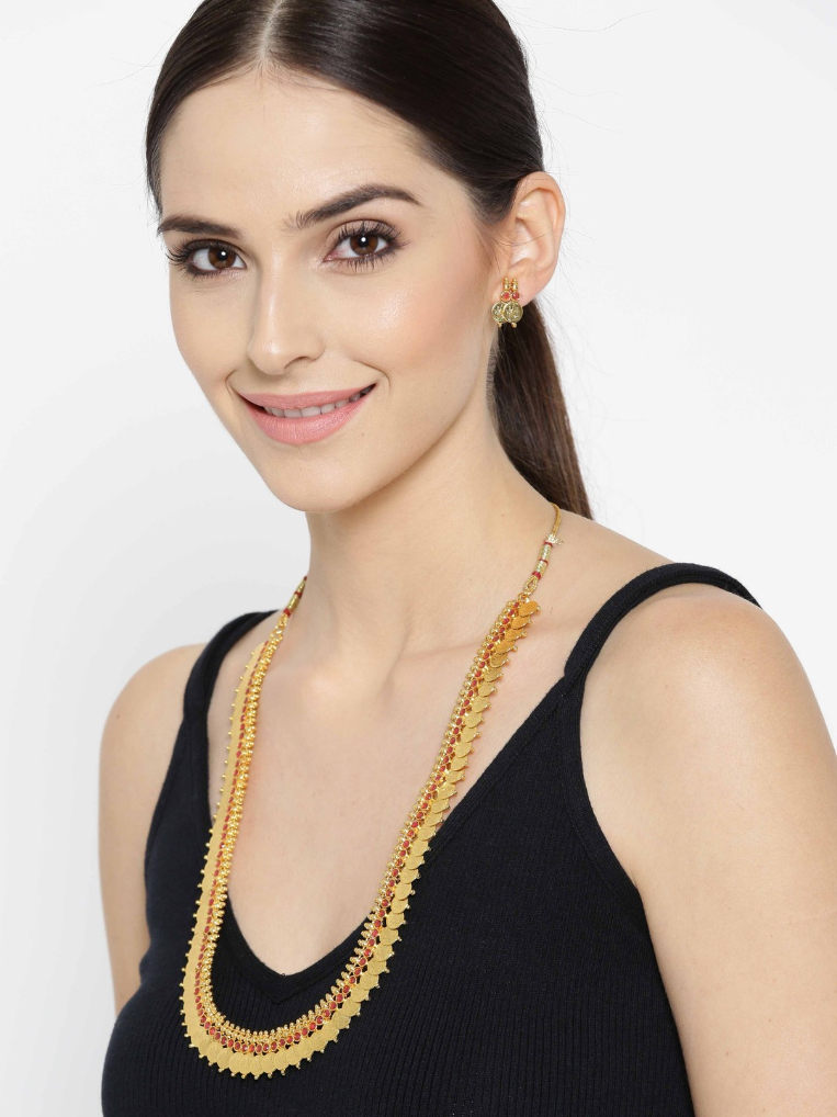 YouBella Gold-Plated Beaded Temple Jewellery Set