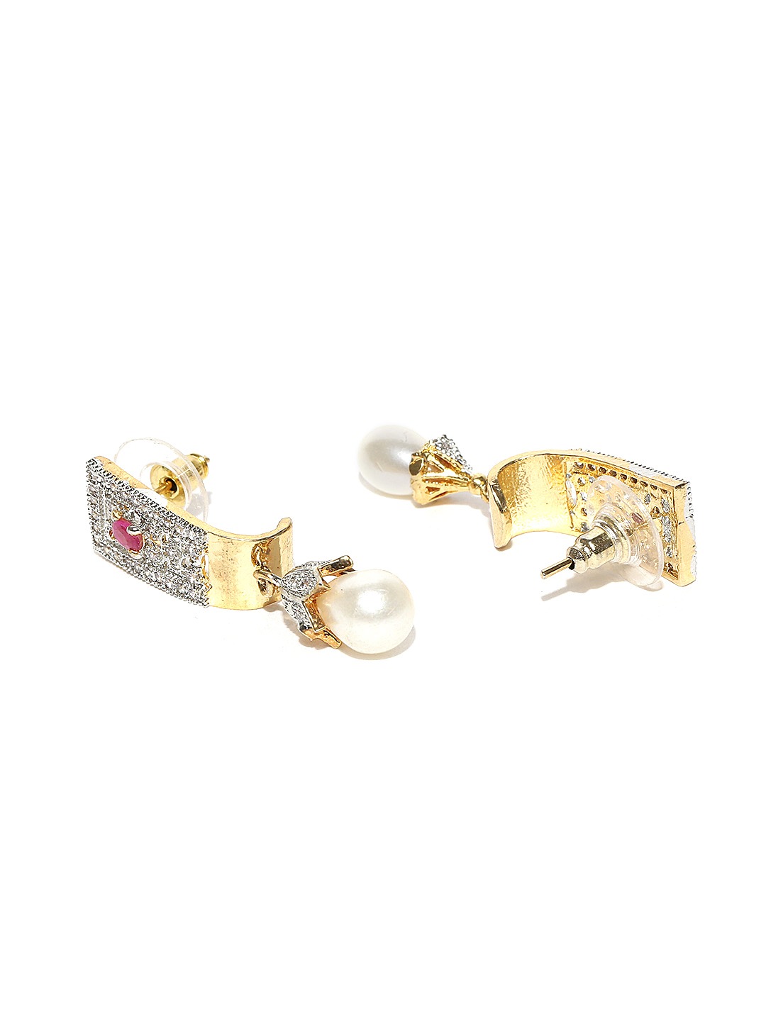 YouBella Red  Silver-Toned American Diamond-Studded Jewellery Set