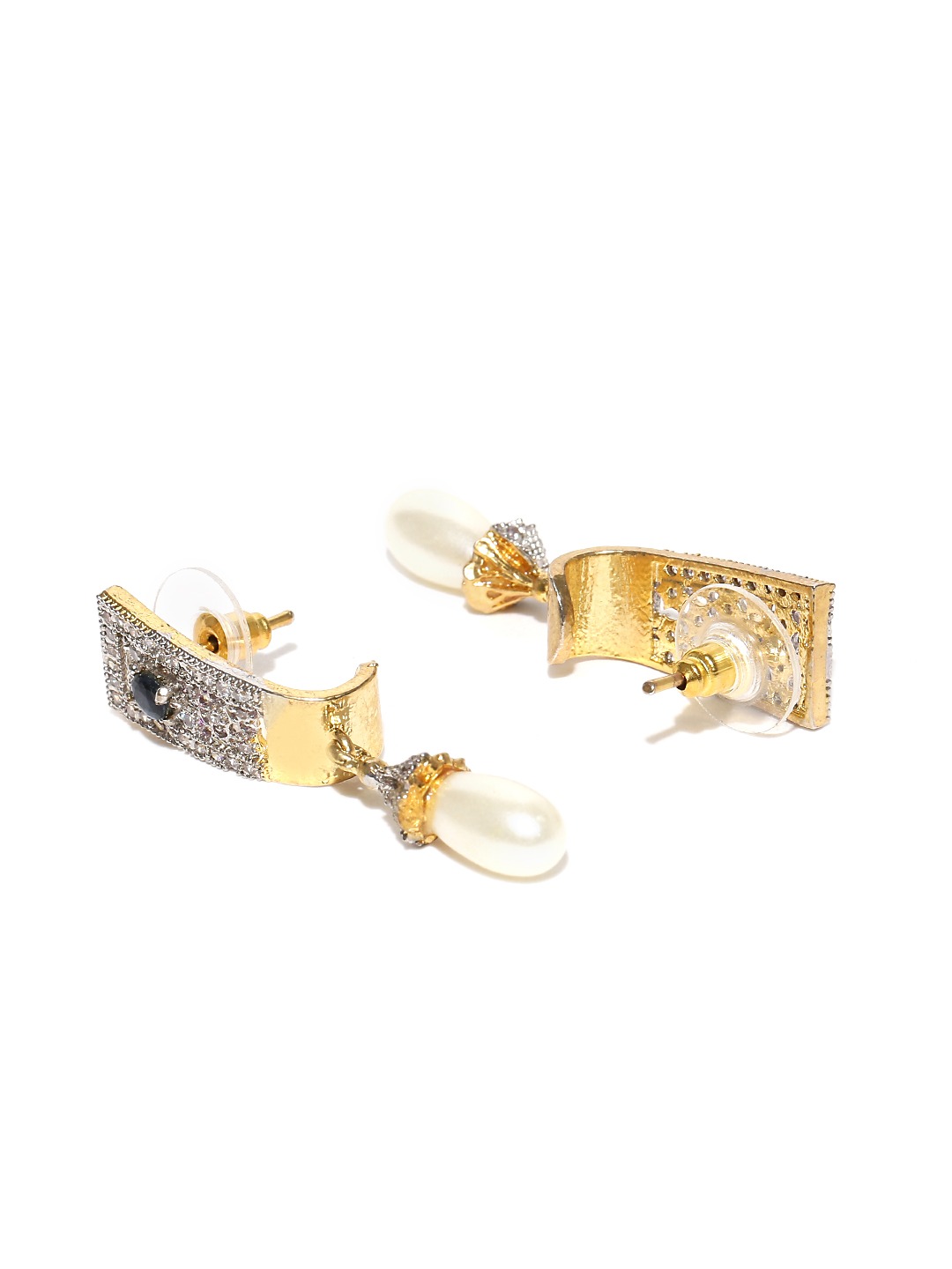 YouBella Navy  Silver-Toned American Diamond-Studded Jewellery Set