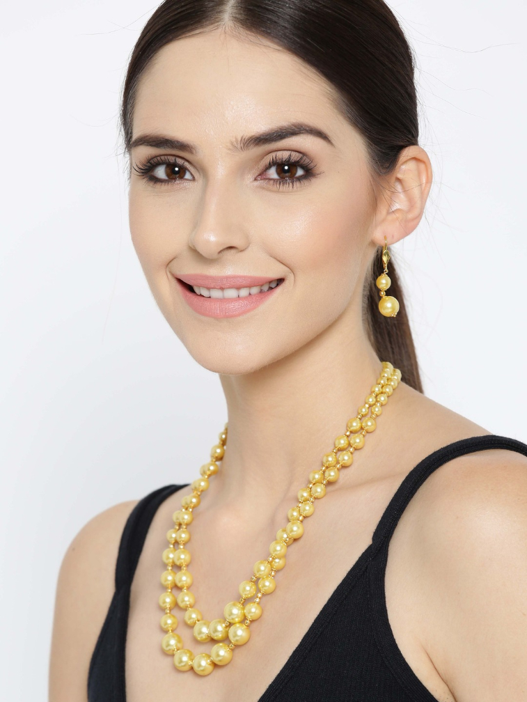 YouBella Off-White Gold-Plated Beaded Jewellery Set